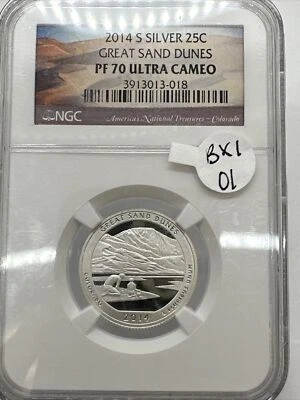2014 S  SILVER  25C Great Sand Dunes  PF 70 Ultra Cameo 25c coin Bx1 01 - Image 1 of 2