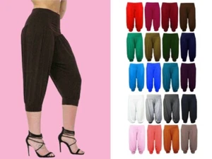 WOMENS HAREM 3/4 TROUSERS ALI BABA HAREEM BAGGY PANTS CROPPED SHORTS LEGGINGS - Picture 1 of 21
