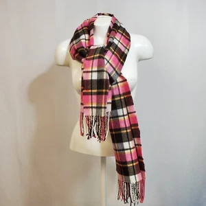 Sciarpa rosa a quadri 100% cashmere 62" x 12" Made in England con frange - Foto 1 di 6