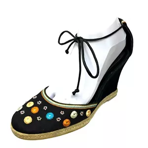 VIA SPIGA Grace Canvas Suede Ankle Tie Espadrille Wedges Womens Size 8.5 NWOB - Picture 1 of 12