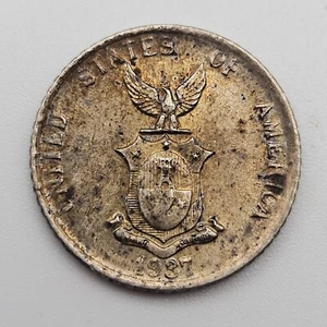 1937-M 10 Centavos AU Philippines US Manila Mint Silver Coin Ten USA - Picture 1 of 2