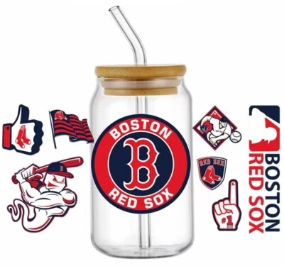 NUEVO Boston Red Sox Béisbol UV DTF Transferencia Adhesivo Envoltura Hágalo Usted Mismo Botellas Tazas Foto 1 de 4