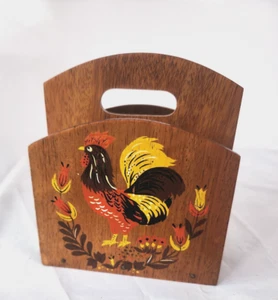 Vintage 1954 Holz Kitschig Boho Bauernhaus Hahn Küche Serviettenhalter - Bild 1 von 7