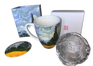 NEW Porcelain Van Gogh Covered Mug w/ Tea Infuser Wheat Field Cypresses The Met - Picture 1 of 13