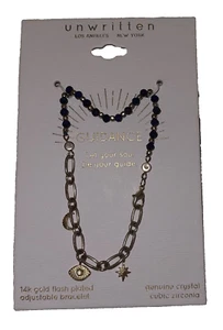 NWT Unwritten Bracelet Blue Crystal CZ Guidance Gold Tone Charms Macy's One Size - Picture 1 of 6
