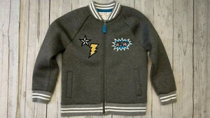 Cat & Jack XS 4-5 Boy Full Zip Varsity Super Hero Bomber Jacket Gray Patches  - Picture 1 of 3