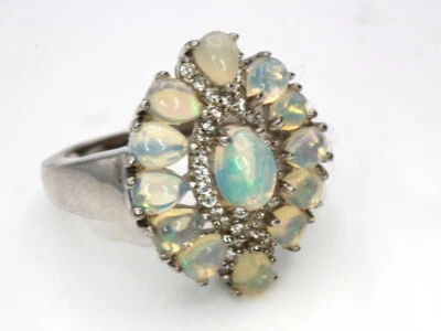 GOLDJUNGE69 * HARRY IVENS EDELSTEIN RING (18/56) 13x ÄTH. OPAL & ZIRKON 925er SI - Bild 1 von 4