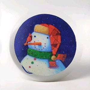 Snowman Cardinal Hat Box Round Lid Handle 12" X 6 Blue Box - Picture 1 of 13