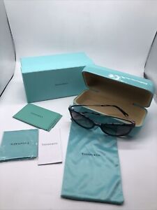 Tiffany & Co Round Cateye Non-Polarized Sunglasses Blue/Gray TF4117 Case and Box