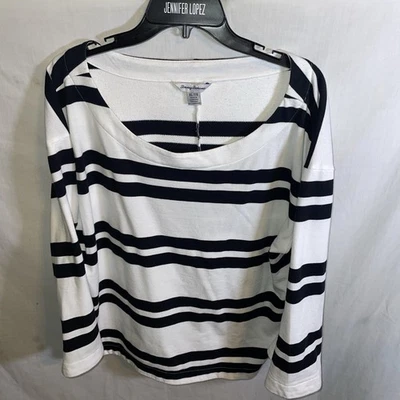 Blusa Tommy Bahama Casual Feminina Tamanho XL Listrada Branca Ao Ar Livre Conforto Ativo - Imagem 1 de 4