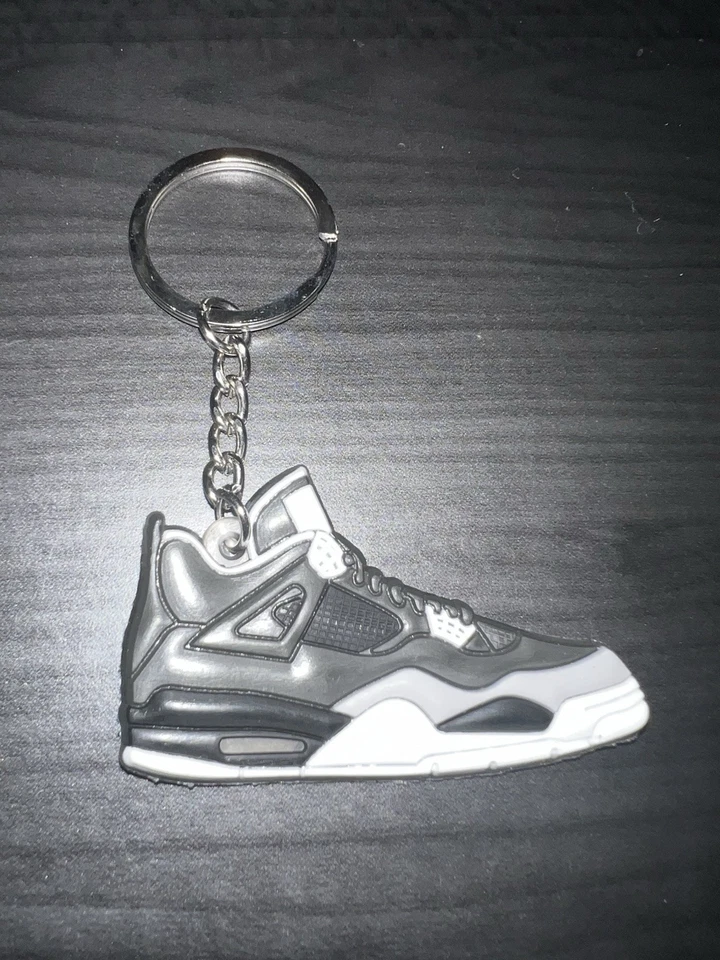Air Jordan 4 Fear Black and white Retro Sneaker keychain  chrome rubber  - Image 1 of 1