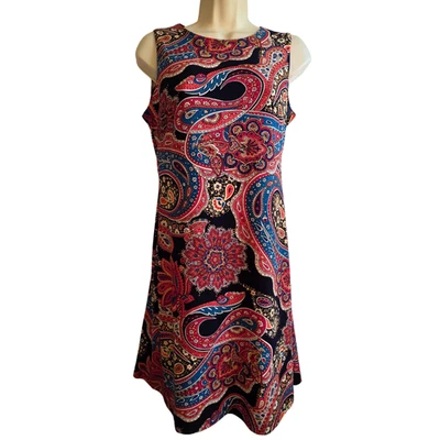 Tommy Hilfiger Dress 2 Black Orange Blue Paisley Stretch Sheath Midi Old Money - Image 1 of 4