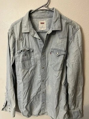 Camisa a Presión Levis Denim Perla Hombres M Azul Cambray Western Yugo Ranch Heritage Foto 1 de 4