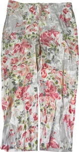 J.Jill Damen weiß/rosa Blumen Leinen Stretch Pull On gerades Bein Hose - M - Bild 1 von 4