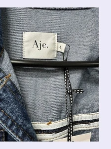 AJE New Women's Blue Denim Shirt Size 4 with Belted D Ring & Gold Buttons - Picture 1 of 3