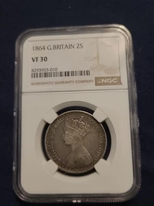 1864 1 Florin Gothic Great Britain 2 Shillings Vf30 Ngc - Picture 1 of 4