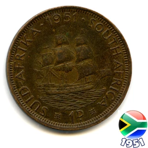 A SOUTH AFRICA 1951 GEORGE VI PENNY 1d coin, 74 Years Old! (Re: 1951_20/1) - Picture 1 of 2