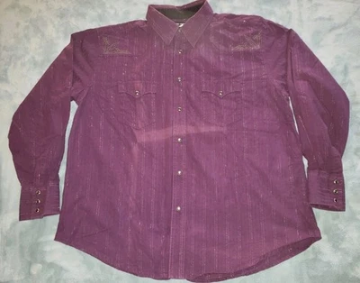 Decolor* Camisa Wrangler Western Para Hombres XXL Púrpura Rayas Perla A Presión Vaquero Rodeo Foto 1 de 4