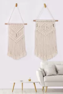 2er Set Makramee Wandbehang Gewebte Wandteppich Baumwolle Boho Beige DE SHIP - Bild 1 von 9