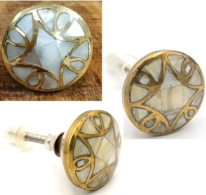 Brass Knob Mother Of Pearl Inlaid Abalone Shell Pull Dresser Drawer Cabinet Door - Picture 1 of 12