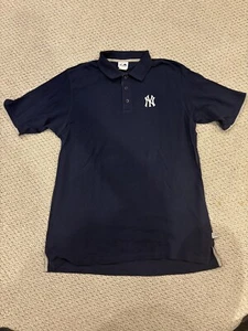 New York NY Yankees Majestic Mens Large Golf Polo Shirt Embroidered Navy Blue - Picture 1 of 3