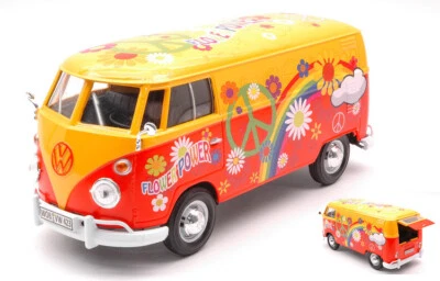 MODELLINO FURGONE STATICO DIECAST VW TYPE 2 T1 DELIVERY VAN FLOWER POWER 1:24 - Immagine 1 di 2