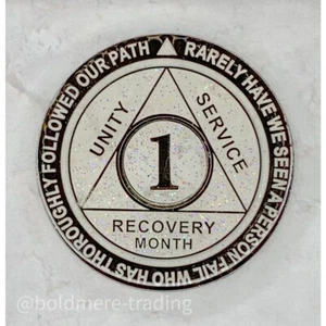 1 Month Alcoholics Anonymous Medallion White Silver Plated AA Sobriety Chip Coin - Picture 1 of 6
