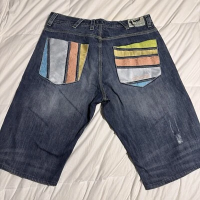 Pantalones Cortos de Jean Vaquero Desteñidos Azul Coogi Desteñido Para Hombre Talla 40x34 Bordados Pastel Foto 1 de 4