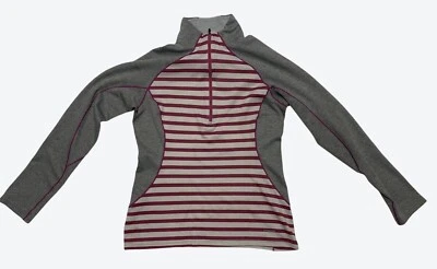 Camisa Patagonia Para Mujer Pequeña Capilene 3 Manga Larga 1/4 Cremallera Gris Rosa Blanco Foto 1 de 4