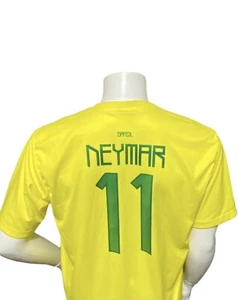 Brazil Neymar 11 Soccer Futbol Adult Shirt Size Large L Neon Yellow Short Sleeve - Picture 1 of 16
