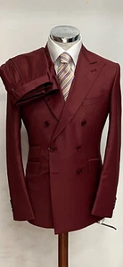 Bugundy rose super 150 Cerruti peak lapel double breasted wool suit - Picture 1 of 5