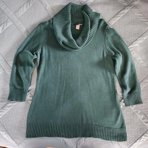 Basic Editions Sweater Scoop Neck Lace Insert Women's Large Teal Green - Picture 1 of 7