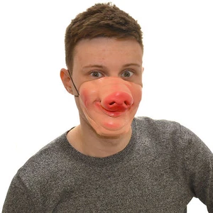 Halbes Gesicht Happy Piggy lustig Kostüm Latexmaske für Kinder & Erwachsene Halloween - Bild 1 von 1