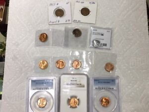 12pc lot 1955-S 1968 PCGS MS64RD Lincoln cent / Penny 1C Plus 1945 Ms64 NGC+MORE