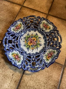 Wandteller Zierteller Schale Vestal Alcobaca Portugal Blumen Blau Ø 37cm - Bild 1 von 5