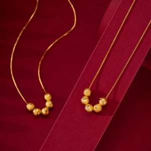Women Pendant Chains Necklace 18" 24K Yellow Gold Plated Sandy Lucky Beads new - Picture 1 of 6
