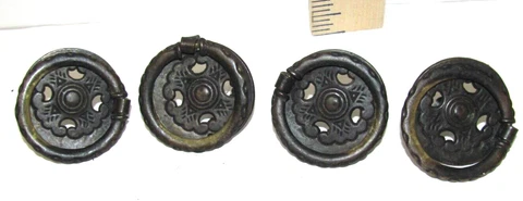 4 Antique Solid Brass Floral Salvaged Ring Drawer Pulls 2" Diameter F180 & F185 Cover