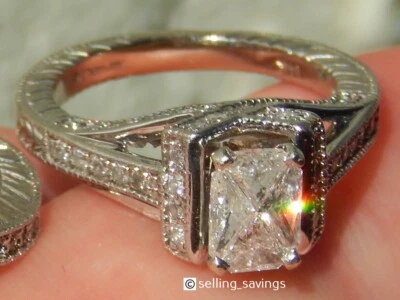 JUEGO DE ANILLO DE COMPROMISO Y ALIANZA DE BODA MILGRAIN ORO BLANCO 14K DIAMANTES 1,00 TCW Foto 1 de 4