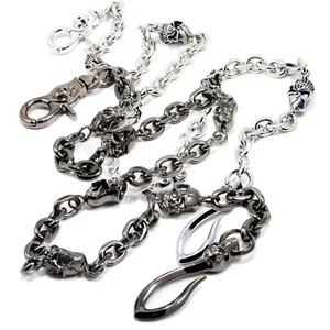 DK Hook Clip Skull Biker Trucker Key Jean Wallet Chain (27.5") SLV/BLK CS28MLT - Picture 1 of 14