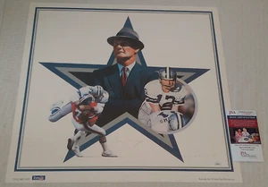 TOM LANDRY Autographed Signed Print Poster 20x20 JSA Cowboys 1995 Team NFL HOF - Picture 1 of 2
