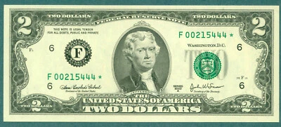 2 Dollar bill    2003A  ( F 444 STAR )  World paper money currency banknotes. - Image 1 of 3