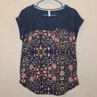 Xhilaration Top Womens Small Navy Dixie Floral Dolman Cuff Sleeve Casual Summer