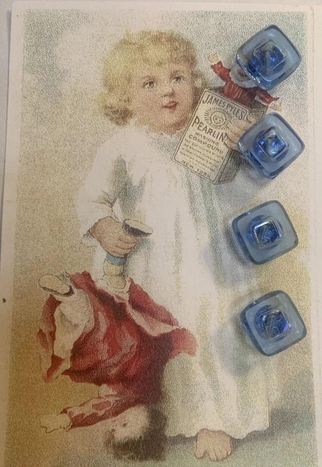 Set of 4 ~ Vintage Blue Square 1/2” Transparent Glass Buttons~ - Image 1 of 1
