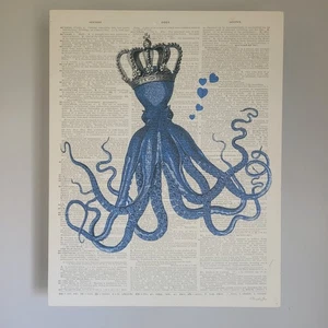 Arte de pared en lienzo 11x14 pulpo azul en página de diccionario baño acuático moderno - Imagen 1 de 3