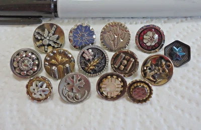 Lot of 14 Small Antique Metal Buttons 1/2" to 11/16" - Image 1 of 4