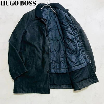 HUGO BOSS Real Calf Leather Jacket Black Quilted 2XL Large Size Used From Japan - Image 1 of 4