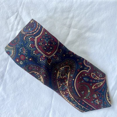 Corbata para hombre Kuppeheimer vintage 100 % seda azul borgoña beige cachemira hecha en EE. UU. Foto 1 de 3