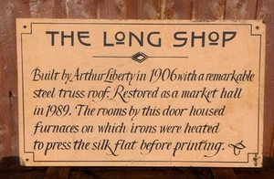 LIBERTY Schild bemalt The Long Shop Werbung Schautafel London Arthur LESEN - Bild 1 von 13
