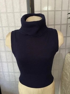Zara NWT JR M Navy Blue Sleeveless Turtleneck Sweater - Image 1 of 4