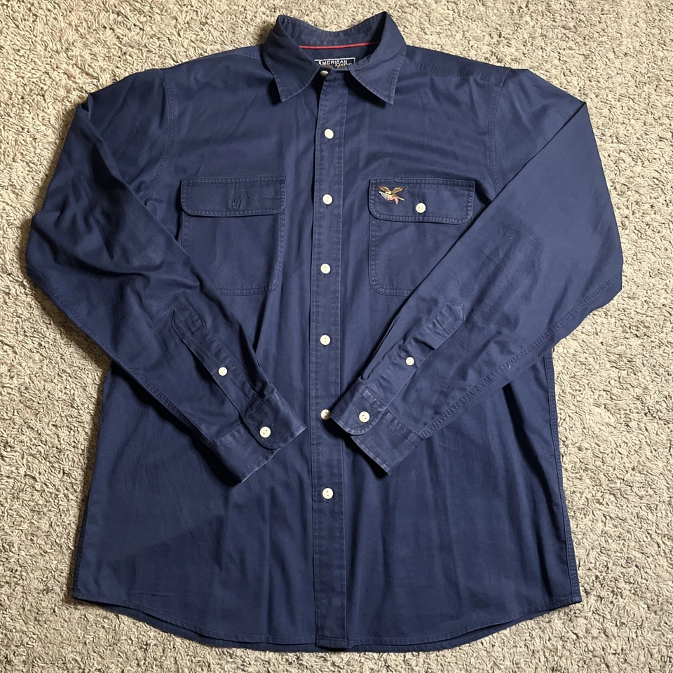 Camisa con botones azul American Living para hombre talla M mediana bolsillo con logotipo de águila Foto 1 de 4